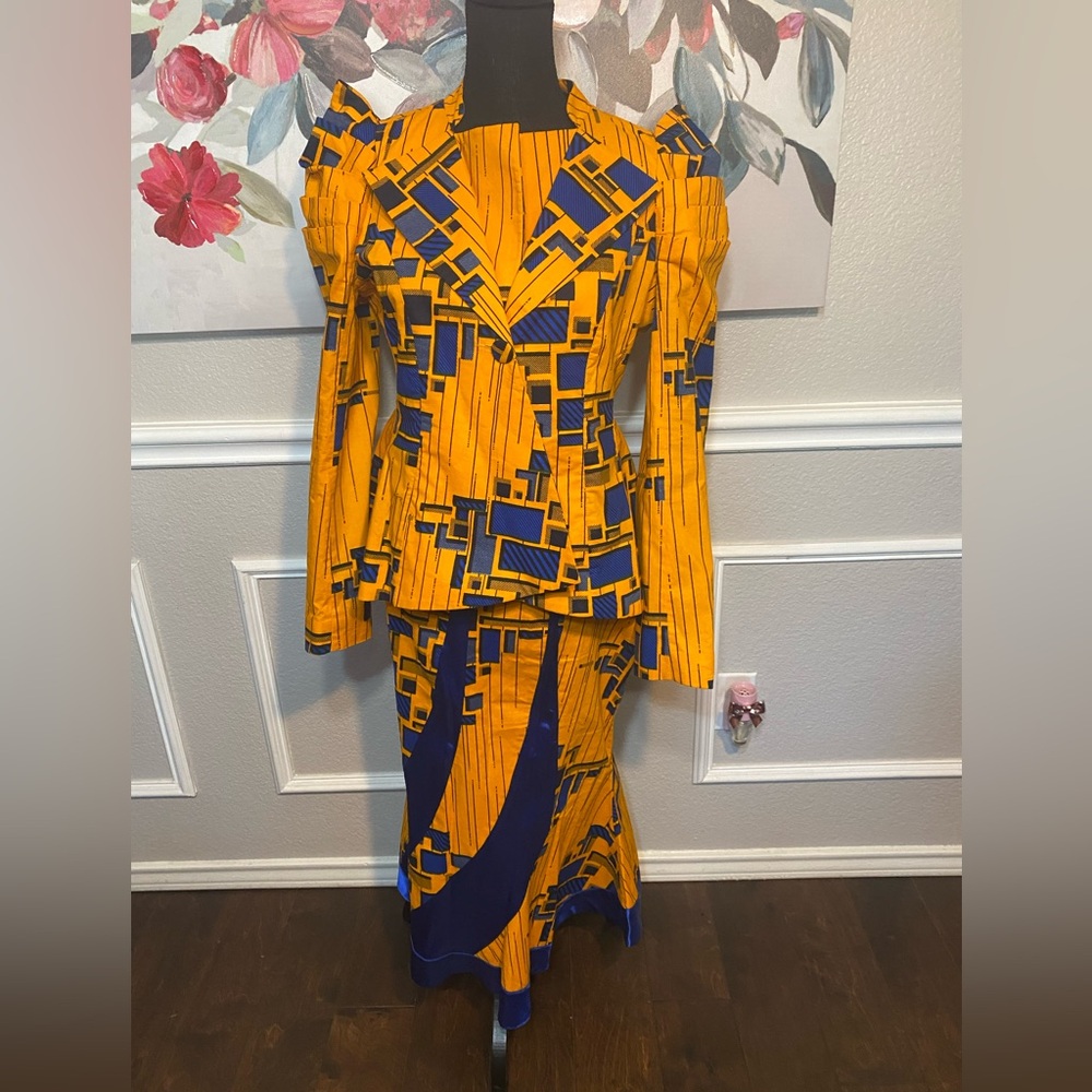 Vibrant Yellow and Blue Geometric Suit